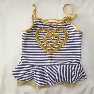 Flapdoodles Blue Gold Striped Ruffled Tankini Top